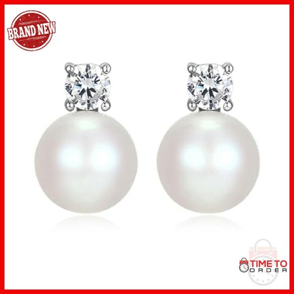9mm Freshwater Pearl Sterling Silver Stud Earrings - Etsy 9mm Freshwater Pearl Sterling Silver Stud Earrings with Cubic Zirconia